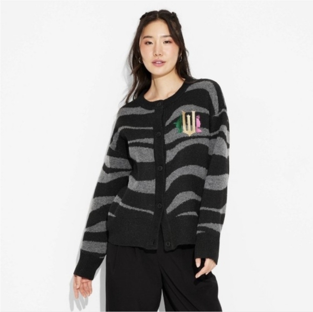 Wicked Paul Tazewell Cardigan Sweater Zebra Striped Black Gray Gothic Size SM